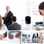 Business people attending to meetings